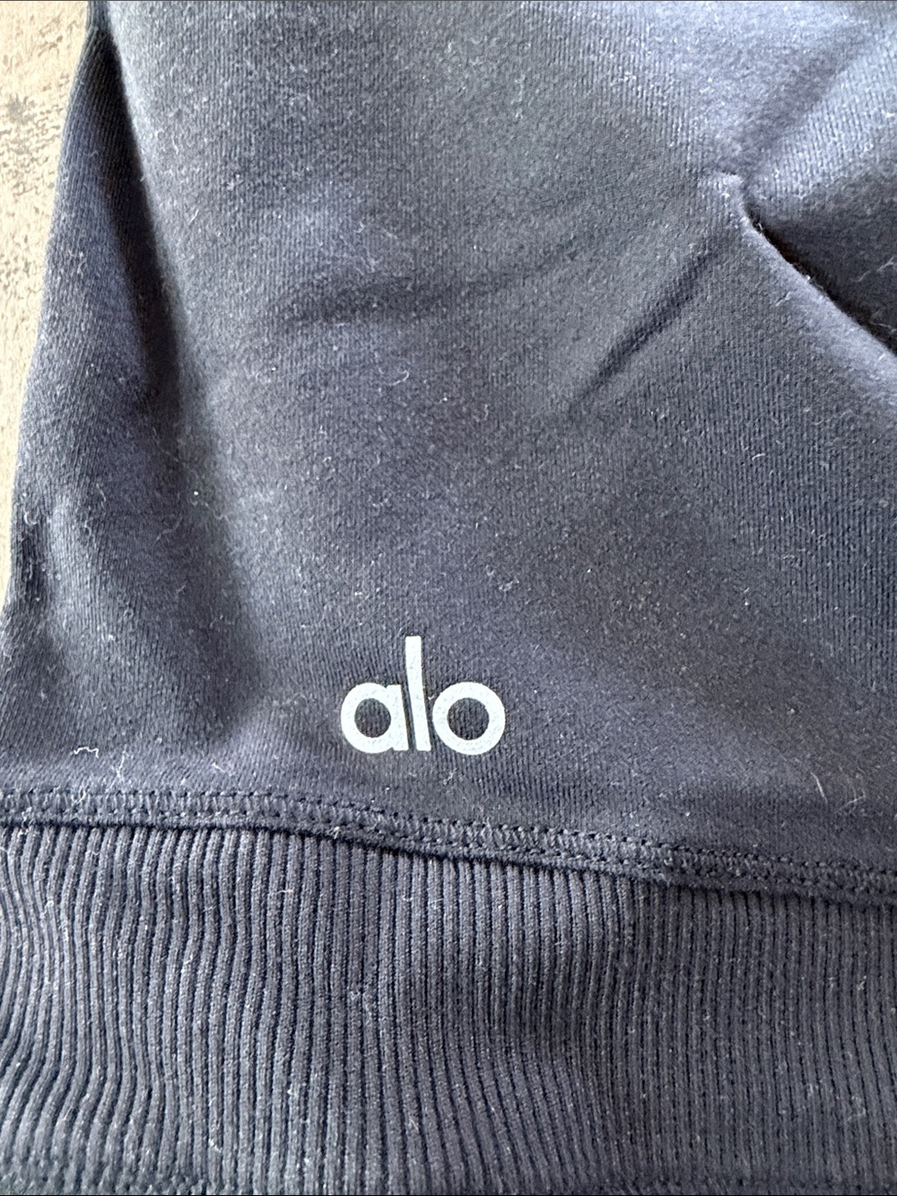 Alo Medium Ribbed Black Leggings with White Striped Knee Details - Picture 10 of 11